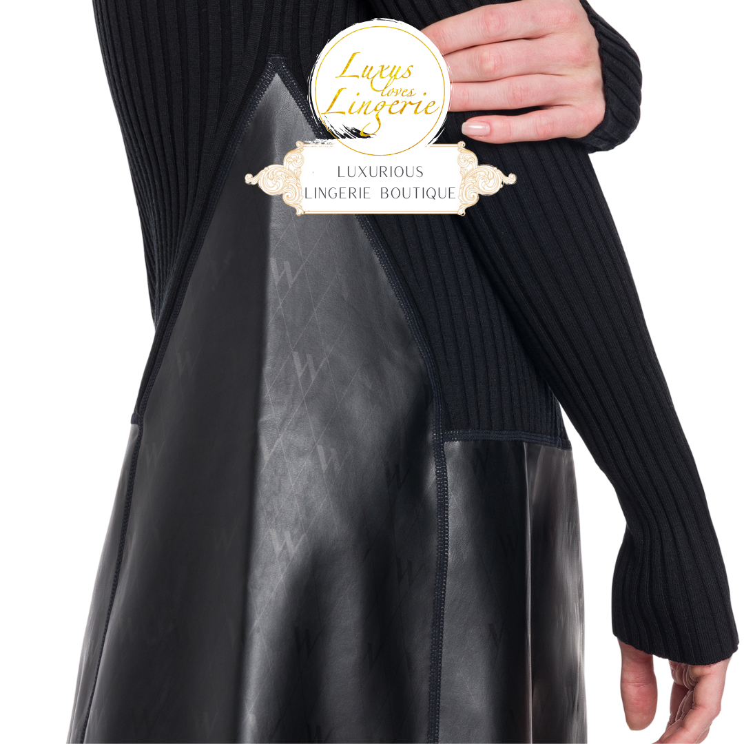 NET VEGAN LEATHER MERINO RIB DRESS