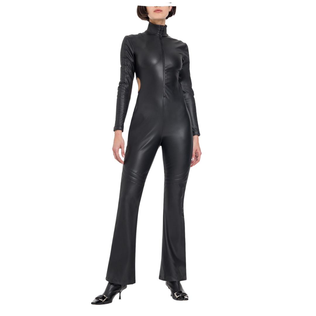 VEGAN LEATHER CUT-OUT JUMPSUIT