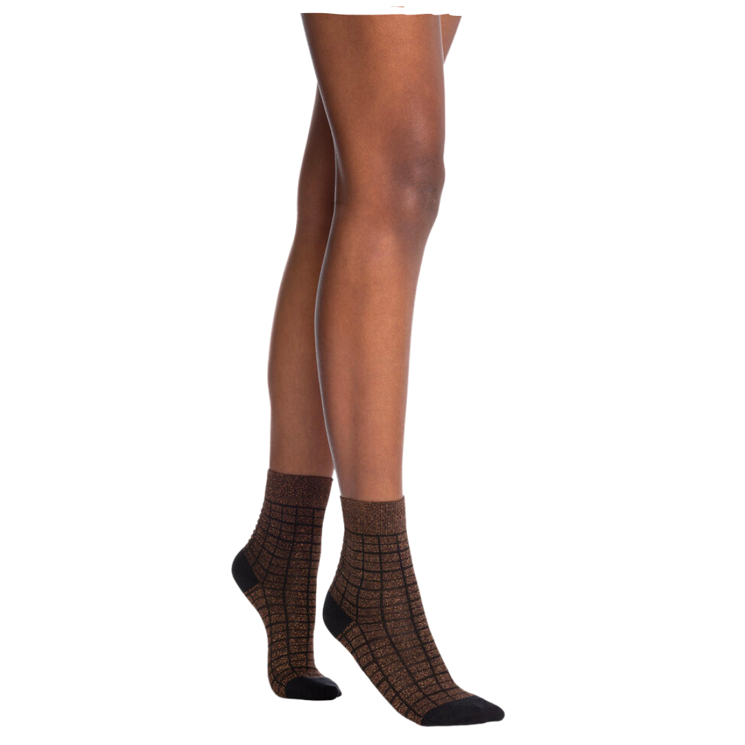 SHINY GRID SOCKS black copper 41585 7130