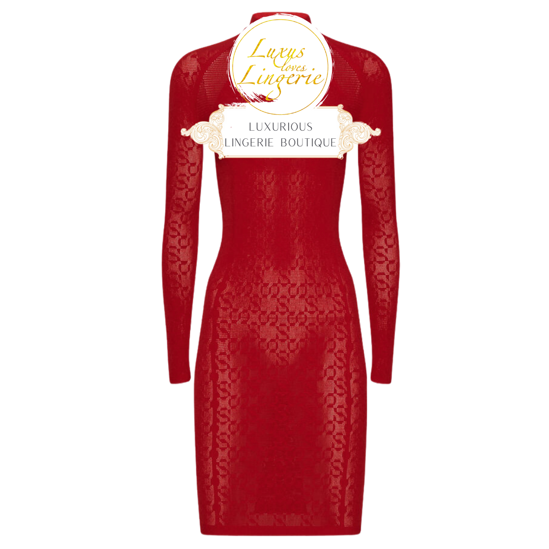 INTRICATE SHEER PATTERN DRESS autumn red 53284 3199