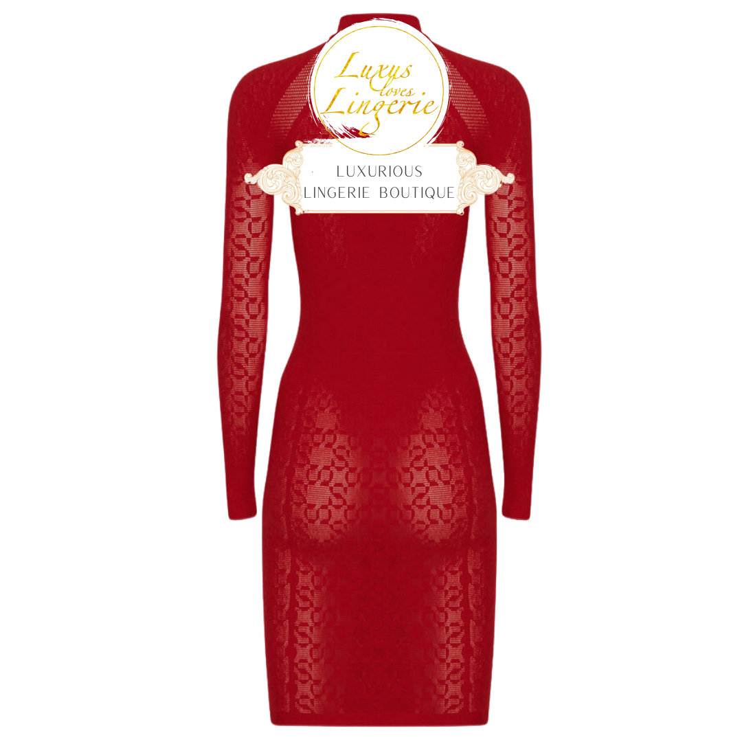 INTRICATE SHEER PATTERN DRESS autumn red 53284 3199