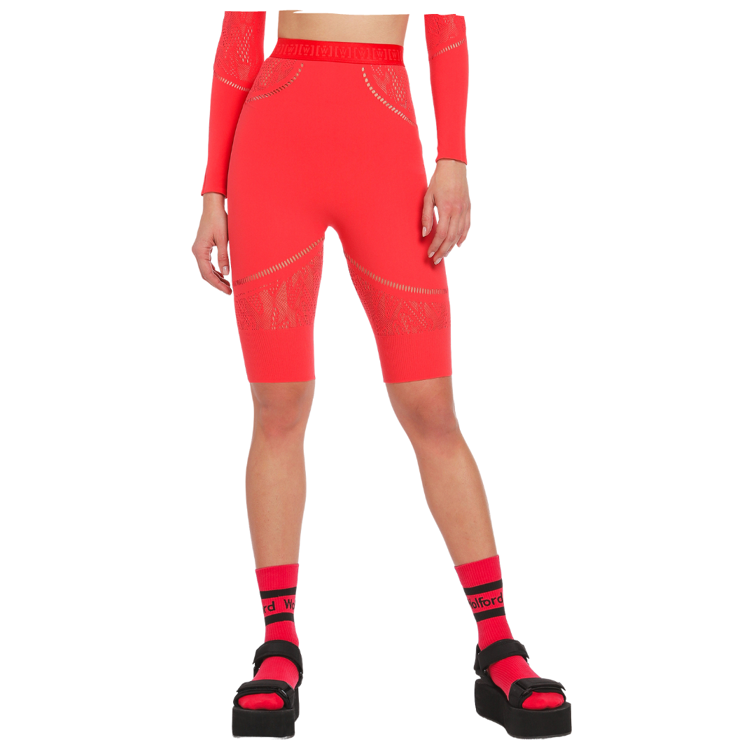 SPORTY LOGO NET BIKER SHORTS